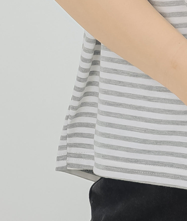 Star Custom Japanese Style New Model Lotte8Color Summer Stripes T Women's Cotton Loose Batwing Sleeve Knitted Top