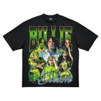 Singer Billie Eilish Bili Retro Print Pure Cotton Street Style Round Neck Summer Drop Shoulder Universal American Style T Shirt