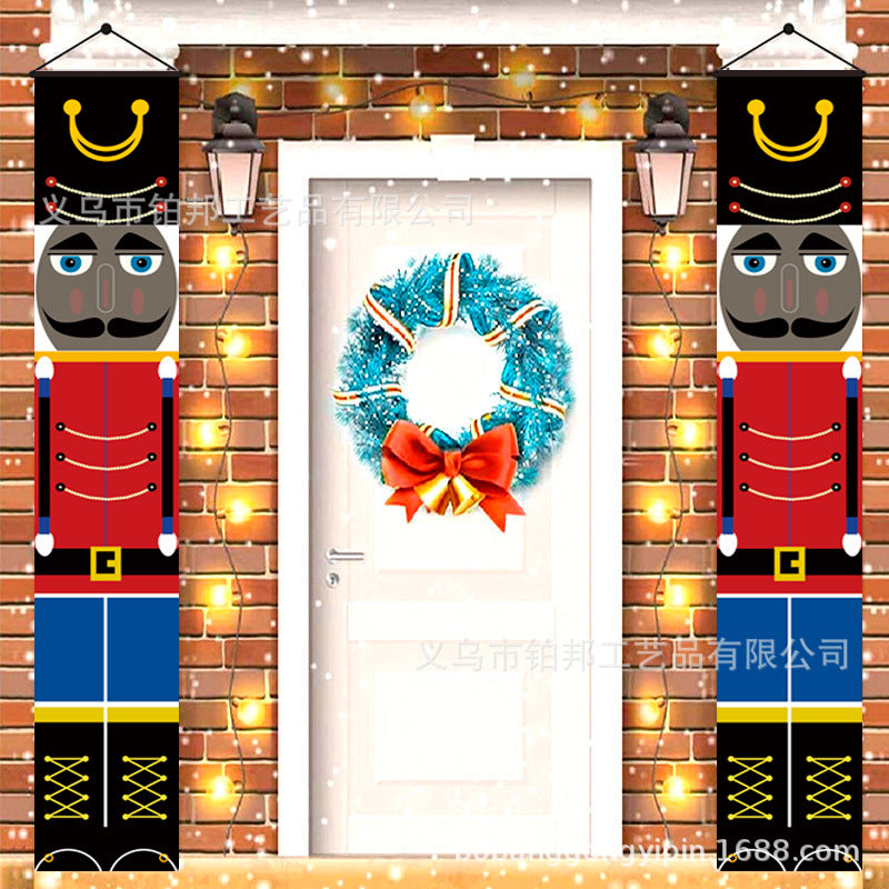 2026New Year Christmas Couplets Santa Claus Soldier Outdoor Decoration Door Curtain Hanging Flag Outdoor European and American