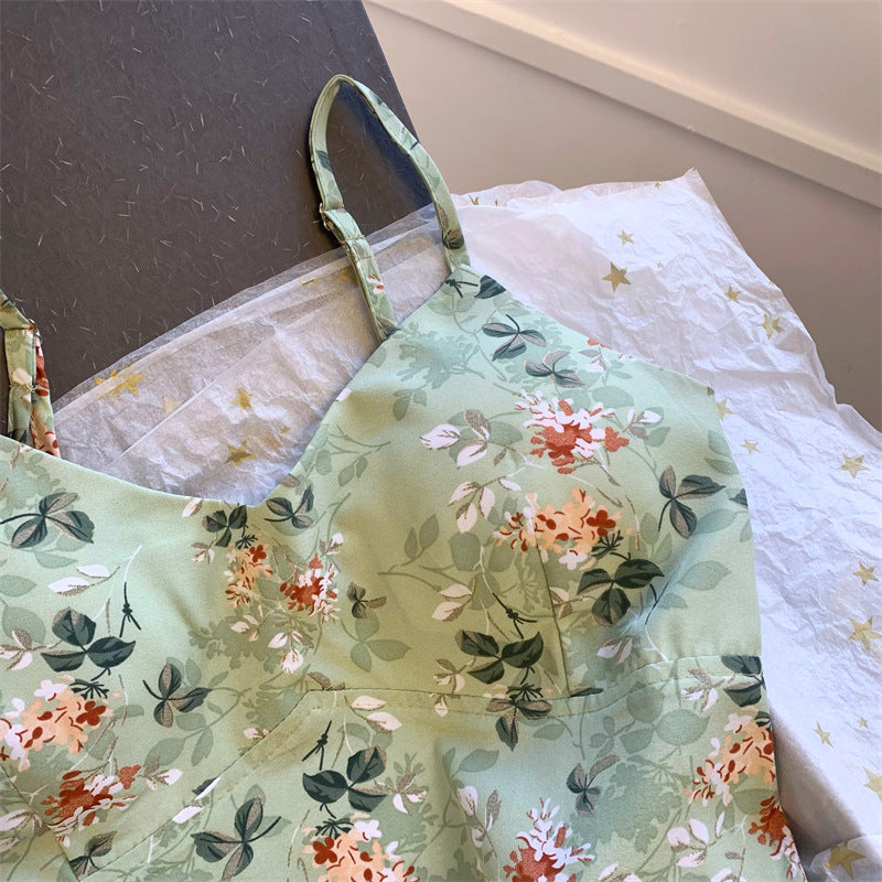 Custom Celebrity Design（with Chest Pad）Sexy Pure Desire Floral Short Camisole Summer High Waist Crop Top Versatile Top