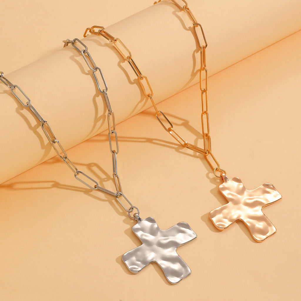 Celebrity Style Decorative Chain Jewelry Personalized Cross Alloy Pendant Necklace  Minimalist Style Clip Simple Internet Celebrity Collarbone Chain for Women