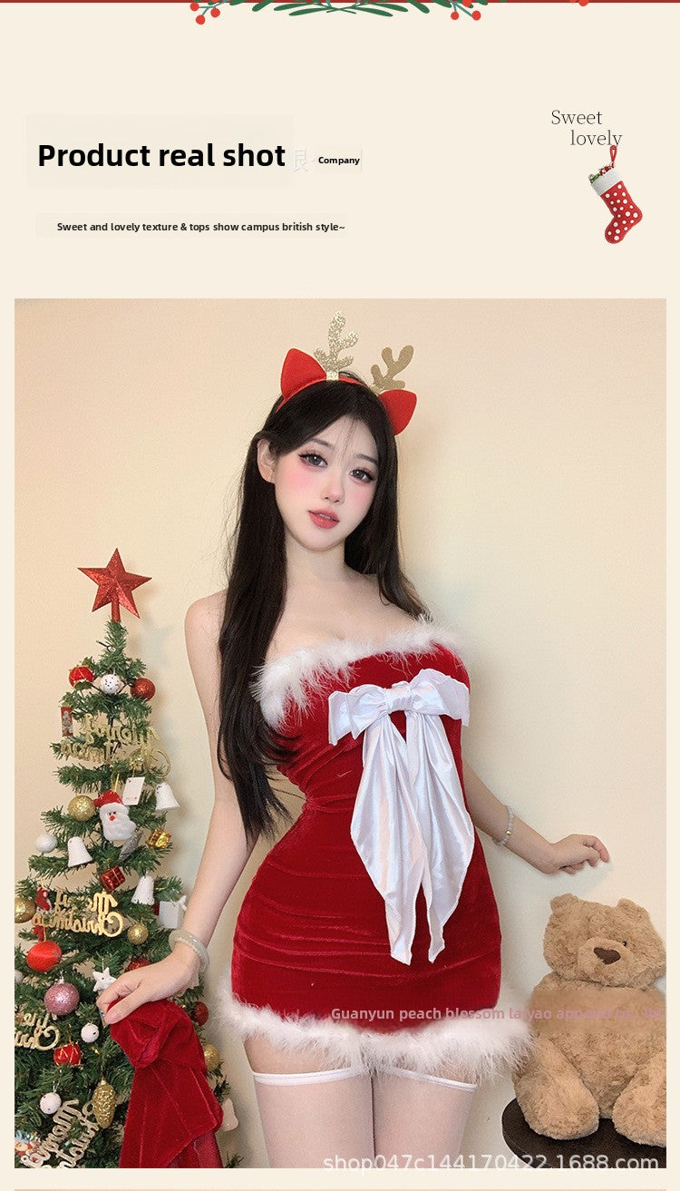 Halloween Atmosphere Bowknot Shawl Set Sexy Lingerie Christmas Uniform Sexy Internet Celebrity Streamer Battle Robe