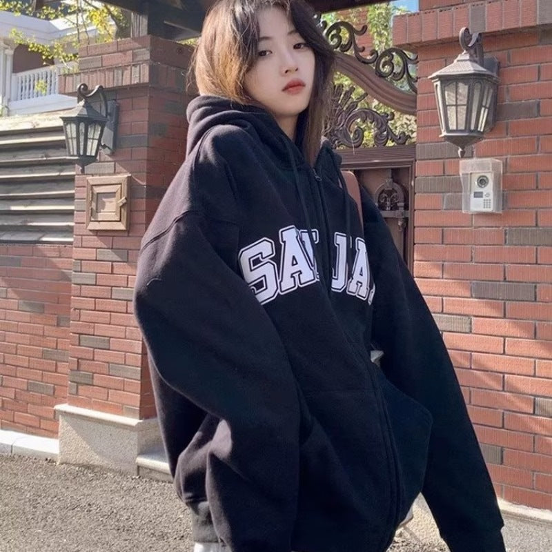 Fleece-Lined Cardigan Hooded Sweatshirt for Women, New Loose Casual Lazy Style for Autumn and Winter, Versatile Outerwear