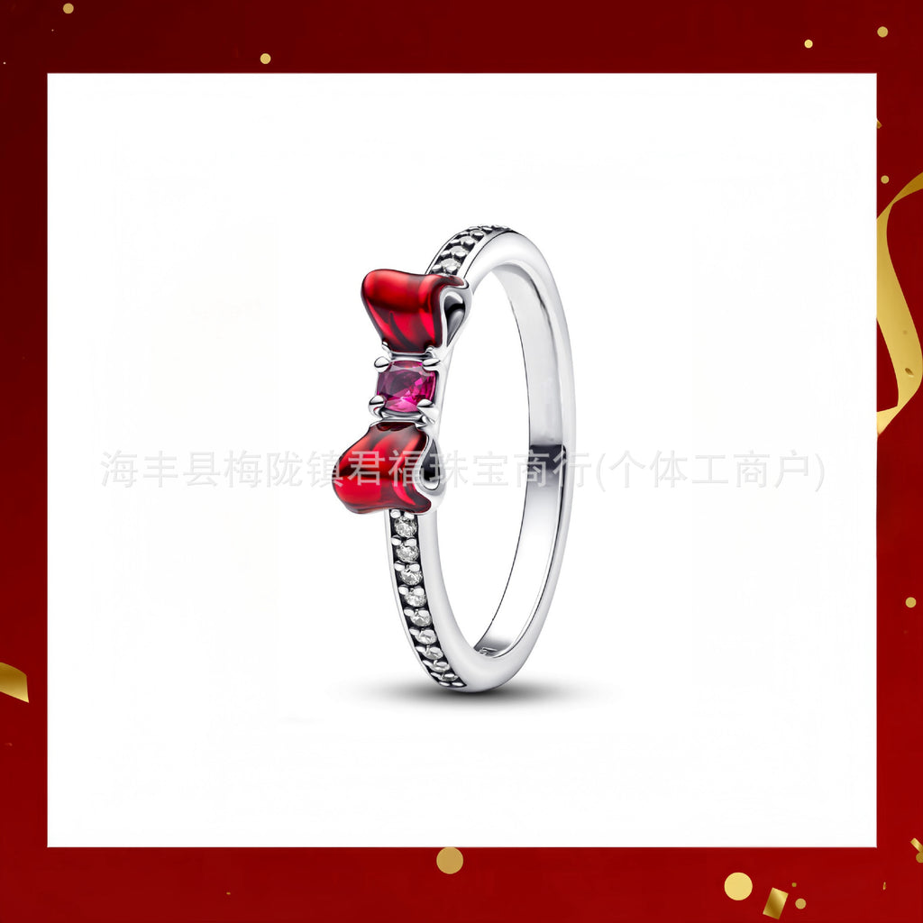 Panjia Silver Plated Hot Selling Product Bow Necklace Ear Stud Ring Bracelet4Set Gift Set Women's All-Matching