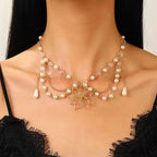 Celebrity Style Jewelry Niche Design Hot Girl Imitation Pearl Tassel Heart Cross Butterfly Versatile Necklace for Women