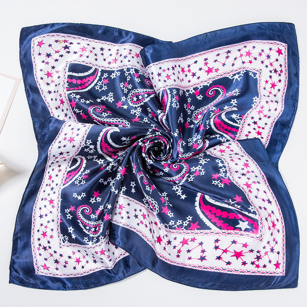 Same Style as Stars2025New Paisley Small Cashew Deformed Insect Satin70Silk Scarf Scarf Headscarf Fashion Design Small Water Drop Square Scarf Decoration Matching Headscarf