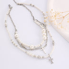 Celebrity Style Jewelry Niche Design Hot Girl Imitation Pearl Tassel Heart Cross Butterfly Versatile Necklace for Women