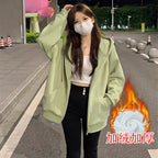 Early Autumn Women's Sweatshirt Jacket2025Spring and Autumn New Style Hooded Loose Casual Cardigan Thin Sports Fleece Top