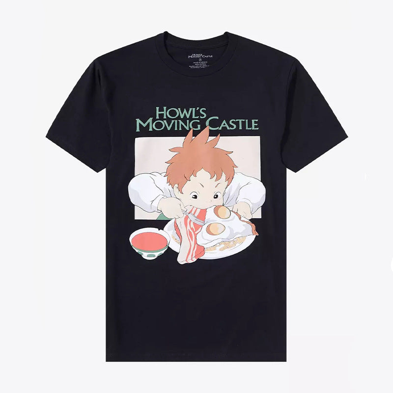 Japanese Retro Casual Unisex Short Sleeve Anime Merchandise T Loose-fitting Miyazaki Hayao Anime Shirt