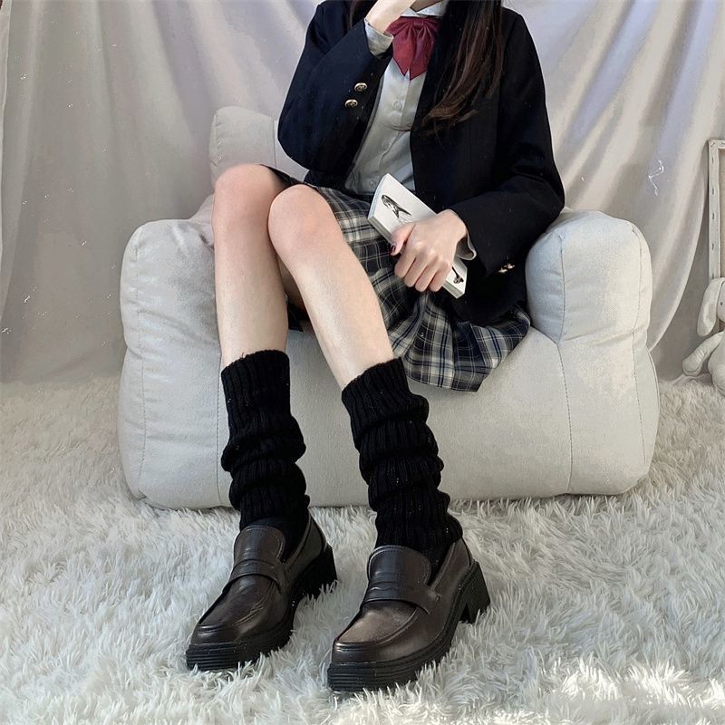 White Knitted Sock Covers Autumn Winter Warm Mid-Calf Socks y2k Harajuku Style Hot Girl Japanese Style jk College Style Slouch Socks for Women.