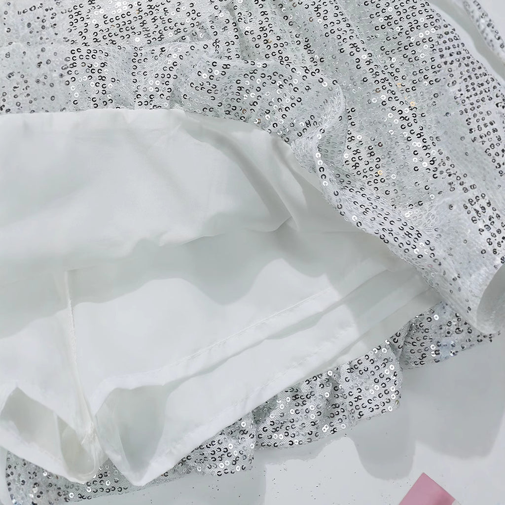 "bad idea right?" Silver Mini Skirt - 90s Disco Sequin