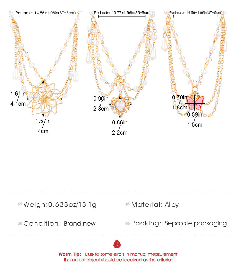 Celebrity Style Jewelry Niche Design Hot Girl Imitation Pearl Tassel Heart Cross Butterfly Versatile Necklace for Women