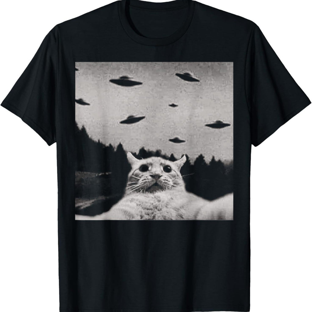 ThreadWeird Alien Cat UFO T-Shirt Classic Fit Round Neck
