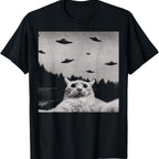 ThreadWeird Alien Cat UFO T-Shirt Classic Fit Round Neck