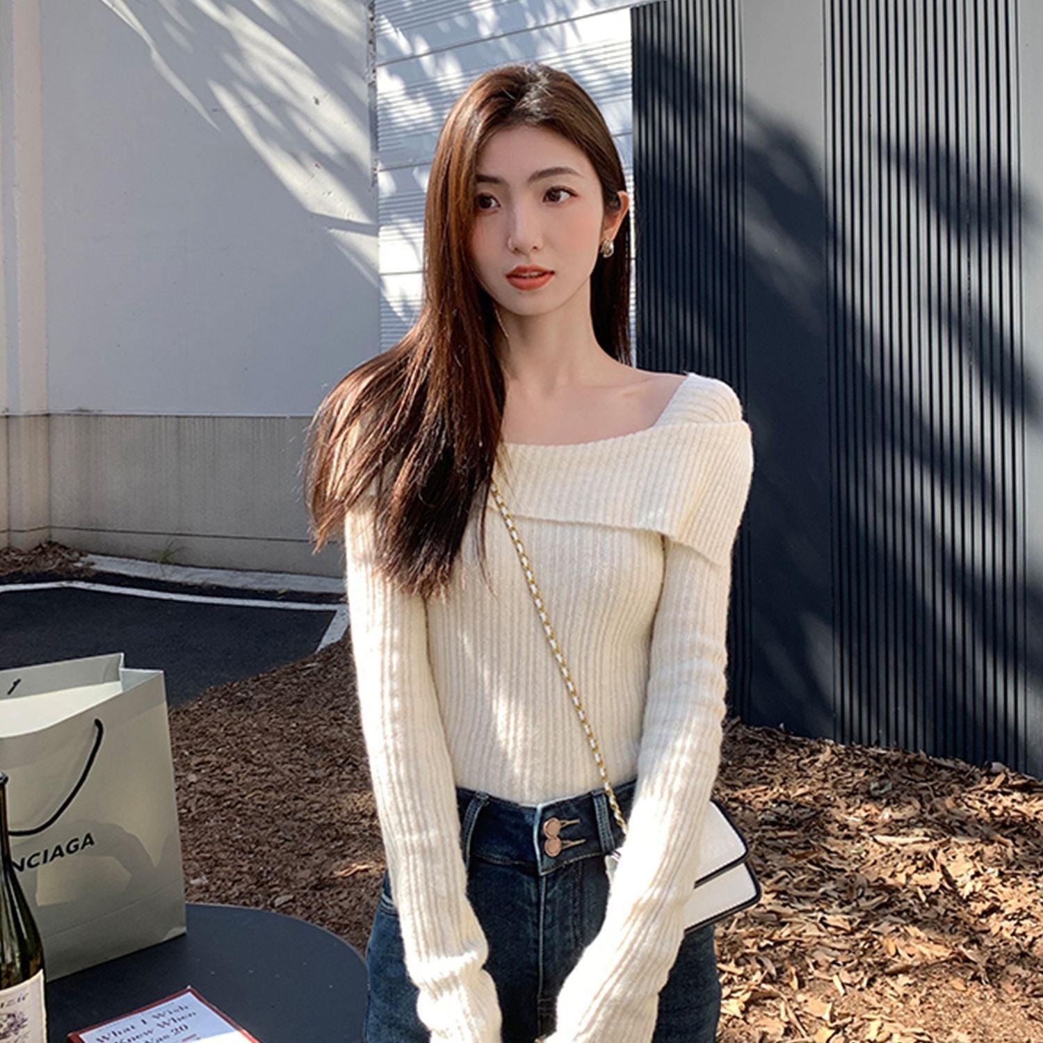 "POV: First Date" Off-Shoulder Knit Sweater - Romantic Cherry Red