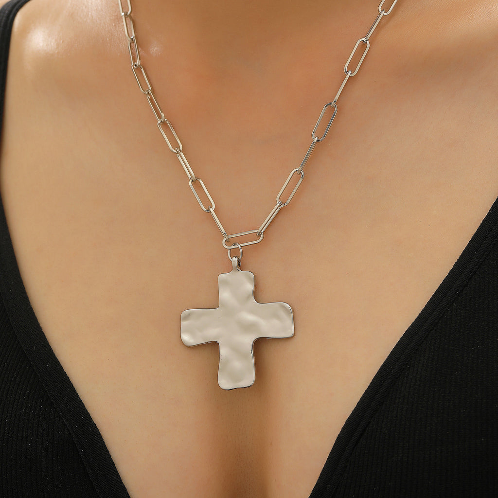 Celebrity Style Decorative Chain Jewelry Personalized Cross Alloy Pendant Necklace  Minimalist Style Clip Simple Internet Celebrity Collarbone Chain for Women