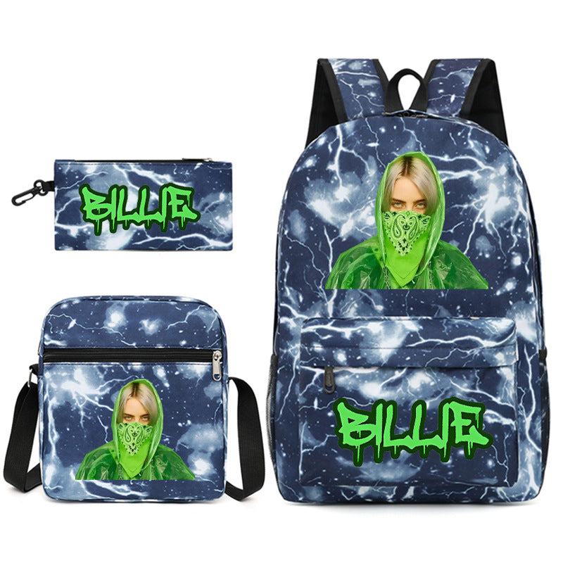Celebrity Style Trendy European and American Billie Pencil Bag Shoulder Backpack Three-piece School Bag