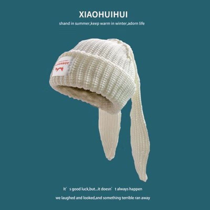 Winter Hat for Women Korean Style Knitted Cat Ear Hip-Hop Beanie Personalized Letter Warm Pullover Hat Internet Celebrity Same Style