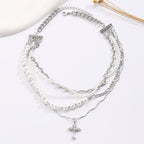 Celebrity Style Jewelry Niche Design Hot Girl Imitation Pearl Tassel Heart Cross Butterfly Versatile Necklace for Women