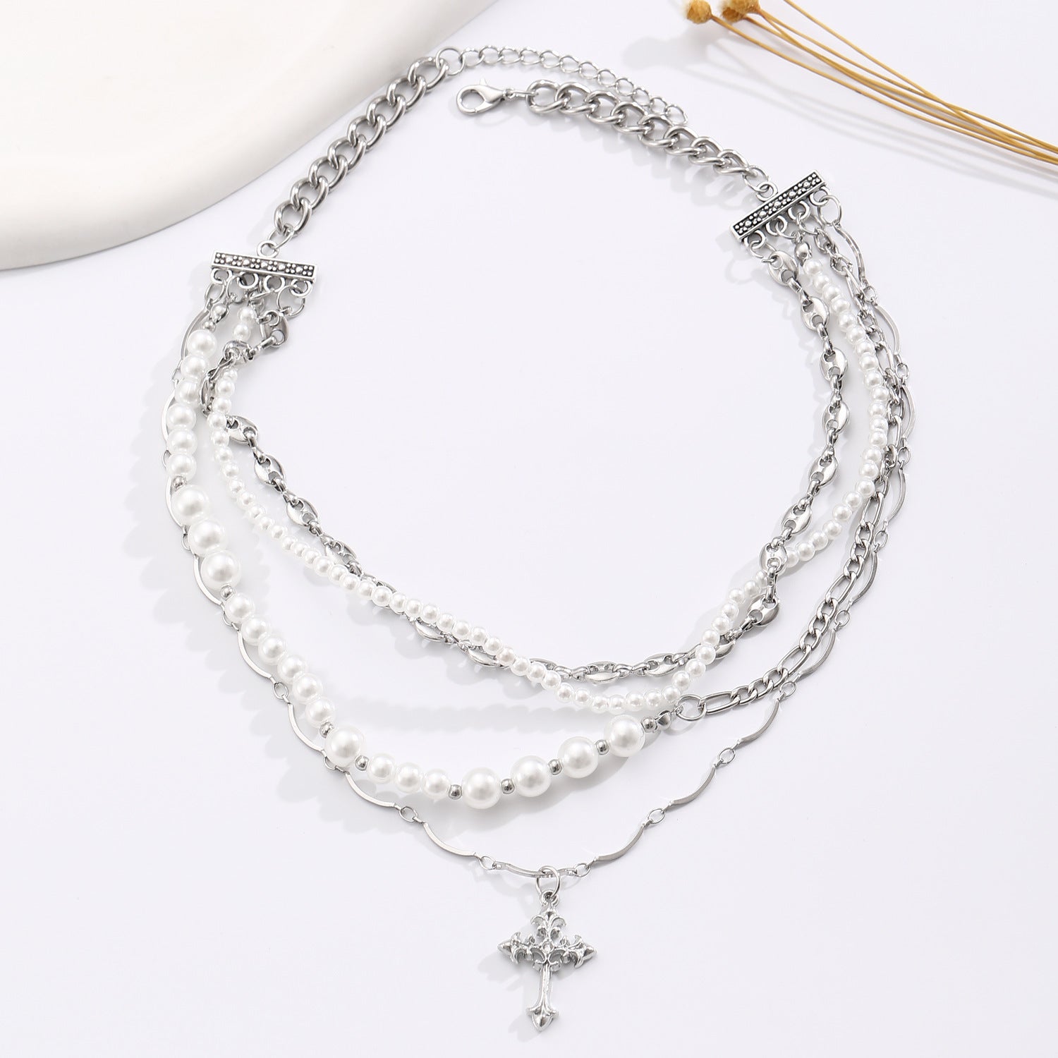 Celebrity Style Jewelry Niche Design Hot Girl Imitation Pearl Tassel Heart Cross Butterfly Versatile Necklace for Women