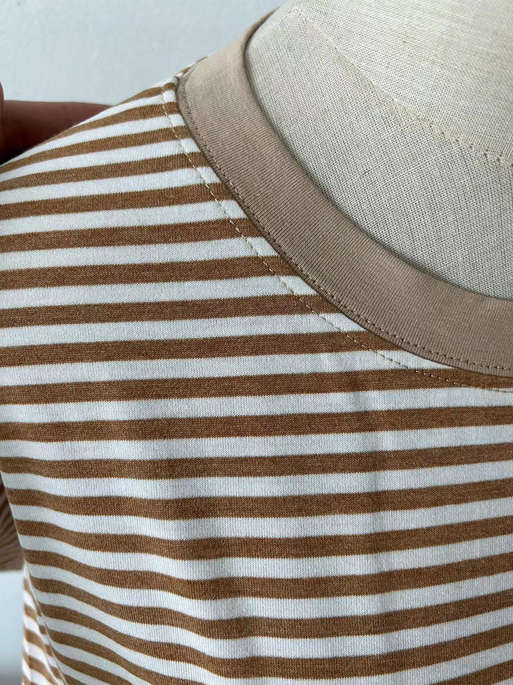 Star Custom Japanese Style New Model Lotte8Color Summer Stripes T Women's Cotton Loose Batwing Sleeve Knitted Top