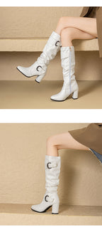 33-52Plus Size Autumn Winter Women's Boots with Belt Buckle, Thick High Heel, Knee-High Long Boots H776
