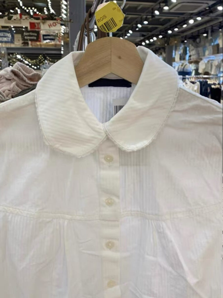 Star Custom French Doll Collar Lace Button Shirt for Women Spring Summer Autumn Design Sense Niche Short Sleeve Blouse Short Top