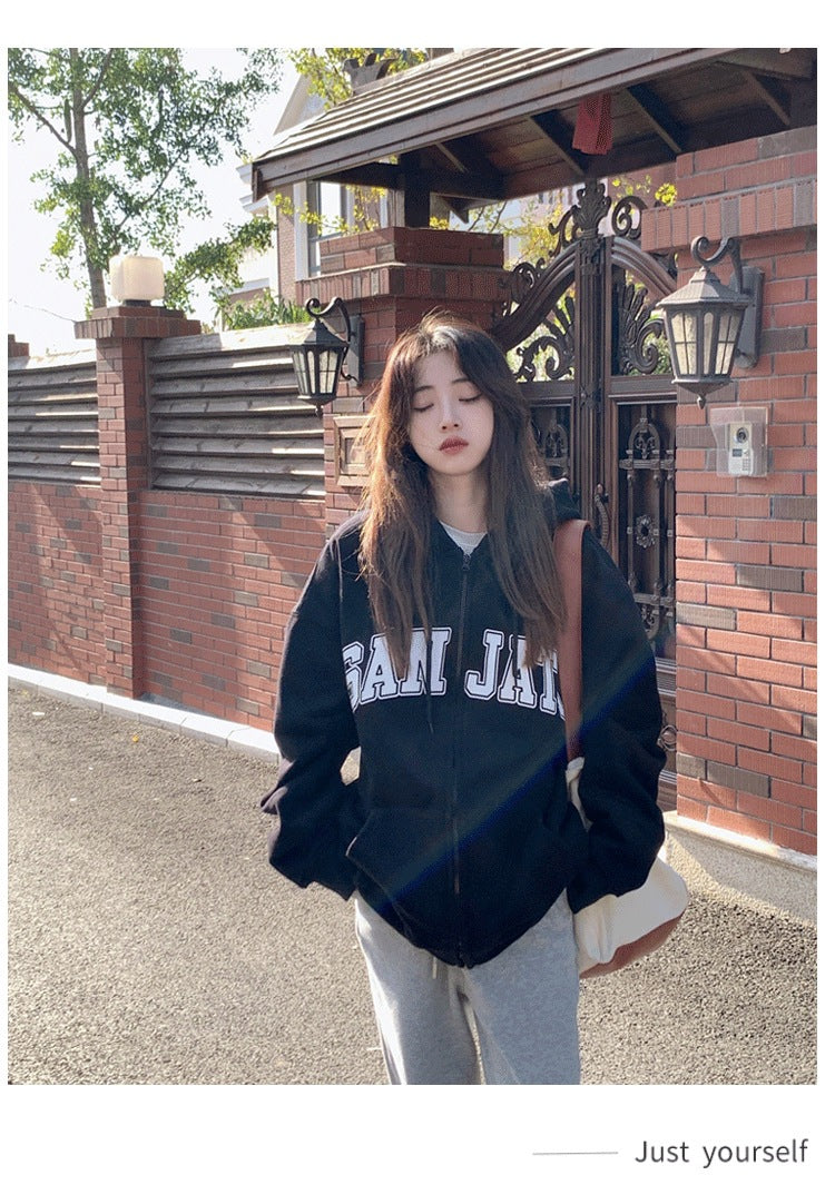 Fleece-Lined Cardigan Hooded Sweatshirt for Women, New Loose Casual Lazy Style for Autumn and Winter, Versatile Outerwear