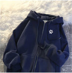 Trendy Brand Printed Hooded Sweatshirt for Women, Spring and Autumn Korean Style, Thin Loose Cardigan, Zipper Jacket, Versatile Student Top