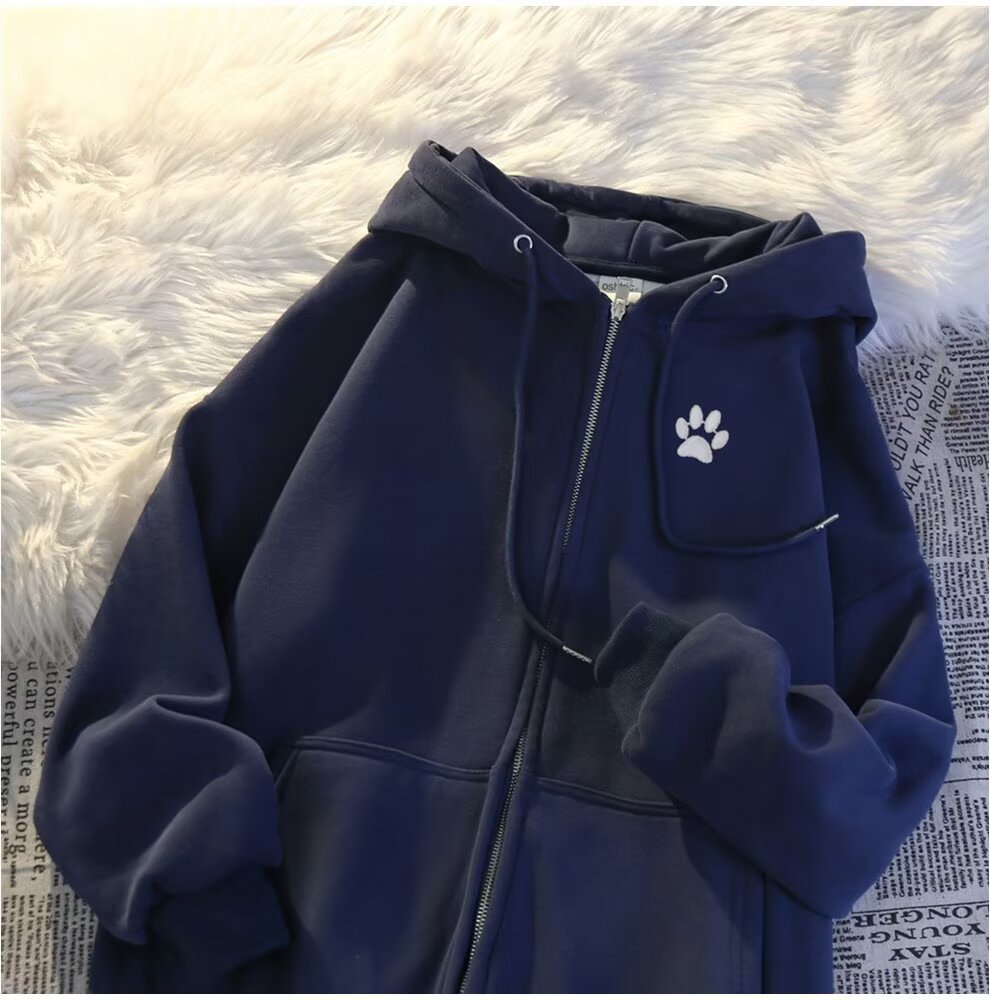 Trendy Brand Printed Hooded Sweatshirt for Women, Spring and Autumn Korean Style, Thin Loose Cardigan, Zipper Jacket, Versatile Student Top