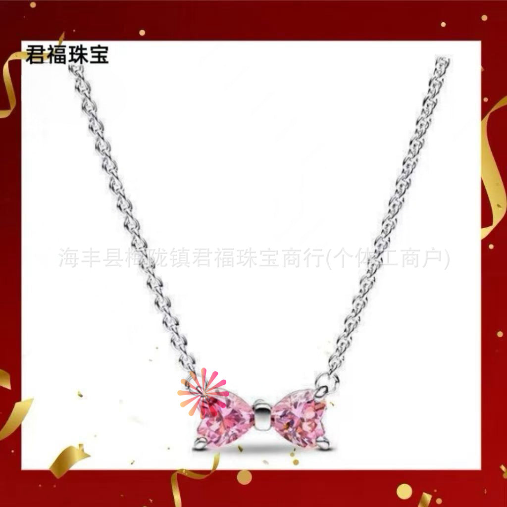 Panjia Silver Plated Hot Selling Product Bow Necklace Ear Stud Ring Bracelet4Set Gift Set Women's All-Matching