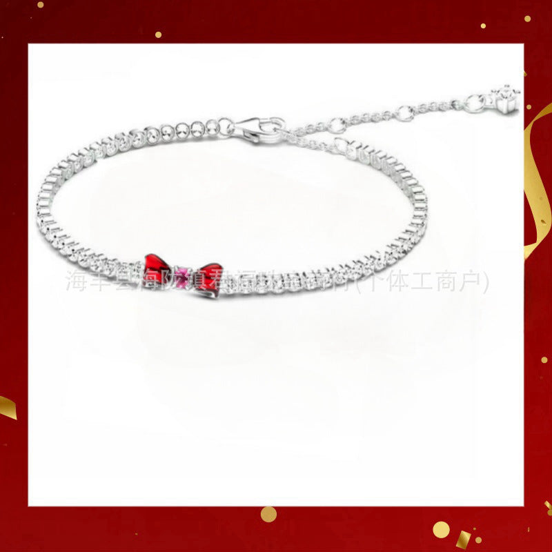 Panjia Silver Plated Hot Selling Product Bow Necklace Ear Stud Ring Bracelet4Set Gift Set Women's All-Matching