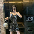 Sequin Strap Dress Little Black Dress Nightclub Black Slimming Sexy Disco Women's Short Dress Party Gathering Dress