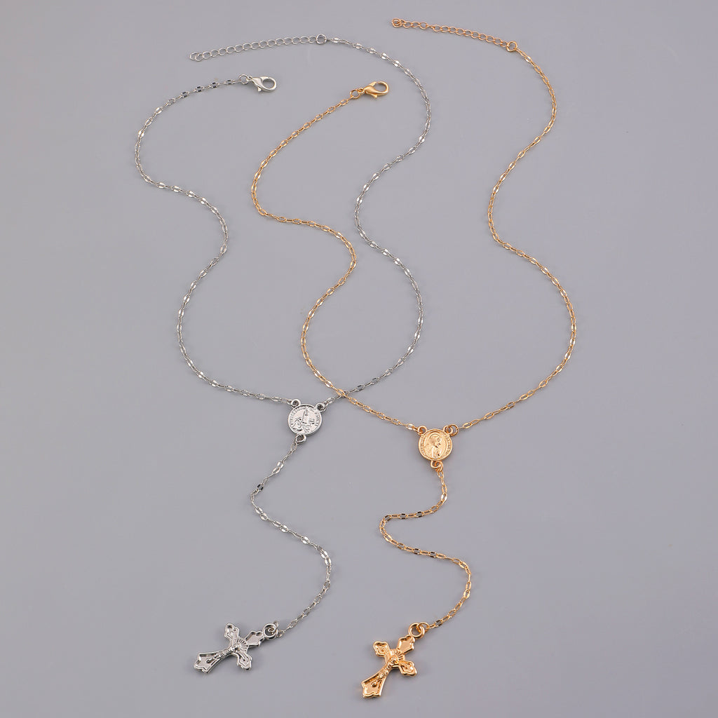 Celebrity Style Popular Cross Long Chain Necklace for Women Easter Trendy Jewelry Sexy Tassel Virgin Mary Pendant