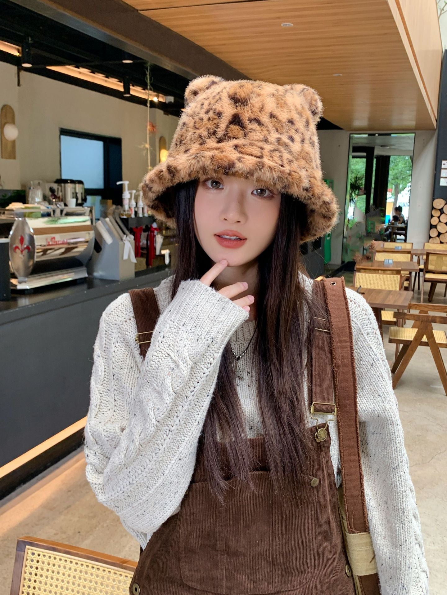 New Korean Style Casual Hat for Women Winter Cute Leopard Print Plush Fisherman Hat Korean Style Warm Versatile Student Bucket Hat