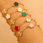 Same Style as Stars2025New Five-leaf Clover Jewelry Set for Women Simple Petal Necklace Five-leaf Flower Bracelet Ring Earrings4Set shipped together for safety