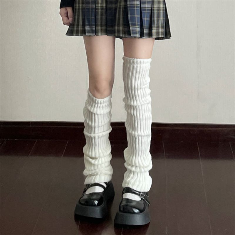 White Knitted Sock Covers Autumn Winter Warm Mid-Calf Socks y2k Harajuku Style Hot Girl Japanese Style jk College Style Slouch Socks for Women.