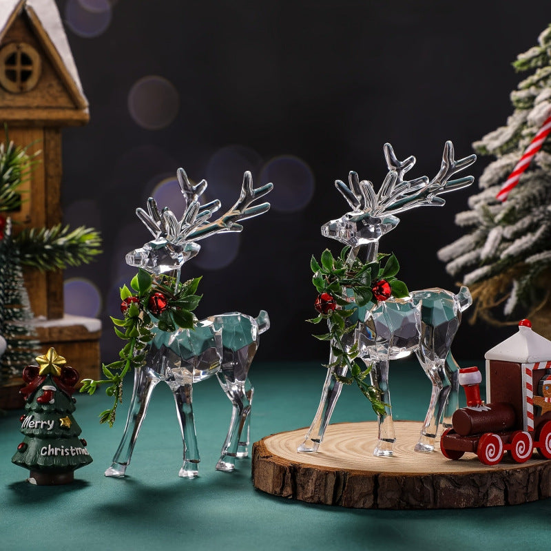 2026Style B1709 Acrylic Christmas Reindeer Ornament with Red Bell