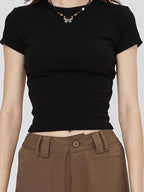 Custom Celebrity Straight Shoulder SKIMS Skin-friendly Kendall Jenner Style Short Sleeve t Women's Summer American Style Pure Desire Slim Fit Versatile Short Top