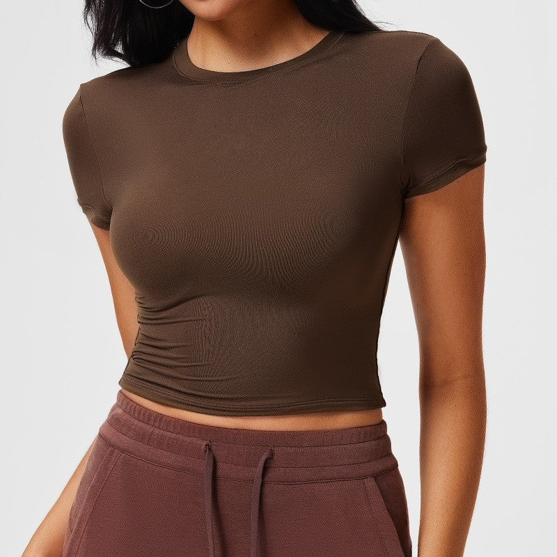 New Casual Sportswear t Women's Slim Fit Quick-Dry Barely-There Feel Fitness Top Shirt Running Yoga Short Sleeve