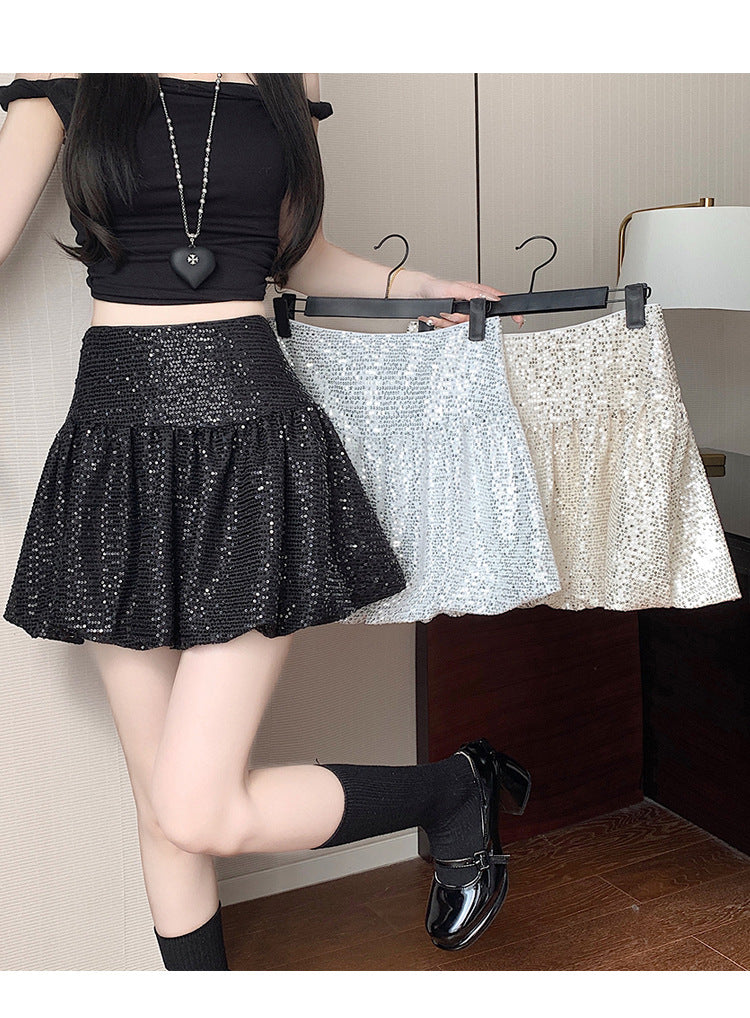 "Traitor" MV Vibe Sequin Skirt - Cream Coquette Mini