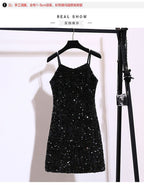 Sequin Strap Dress Little Black Dress Nightclub Black Slimming Sexy Disco Women's Short Dress Party Gathering Dress