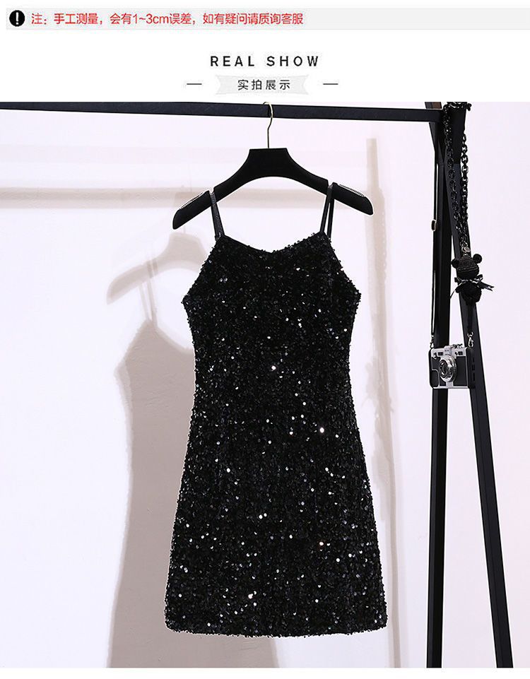 Sequin Strap Dress Little Black Dress Nightclub Black Slimming Sexy Disco Women's Short Dress Party Gathering Dress