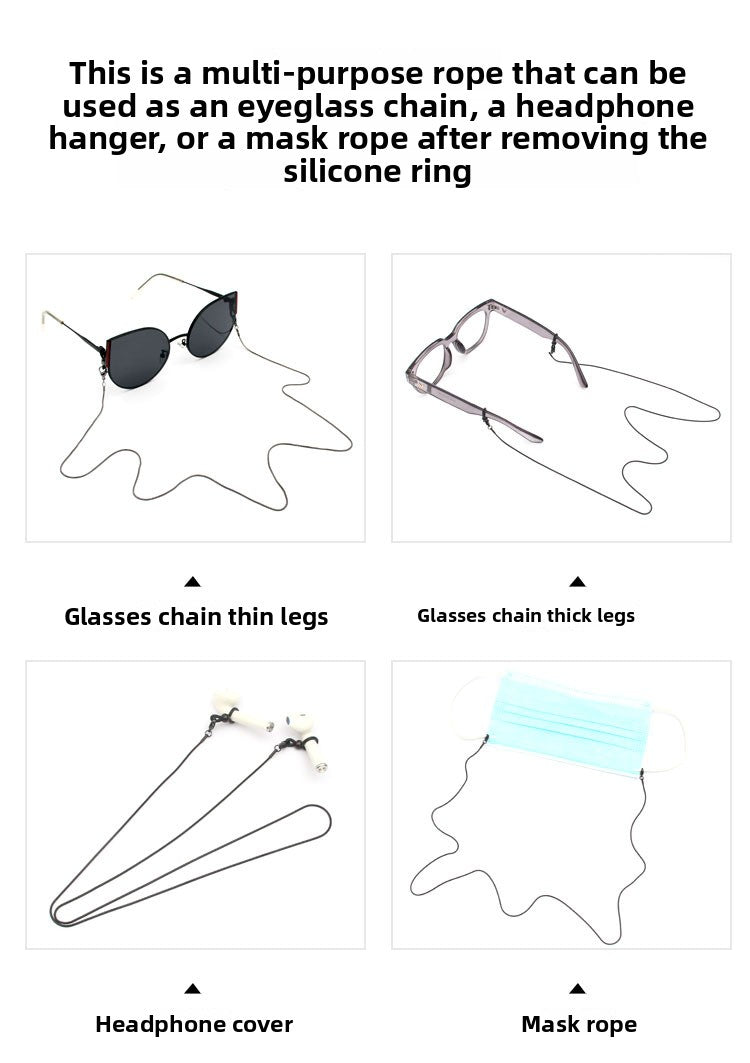 Celebrity Style Snake Chain Stainless Steel Non-Fading Mask Chain Titanium Steel Glasses Chain Women's Neck Hanging Men's Mask Rope Hanging Chain High-End Safety Protection