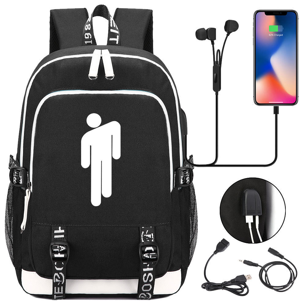 Celebrity Style Trend Billie Teenage Primary and Secondary School Students Schoolbag USB Men's and Women's Casual Backpack