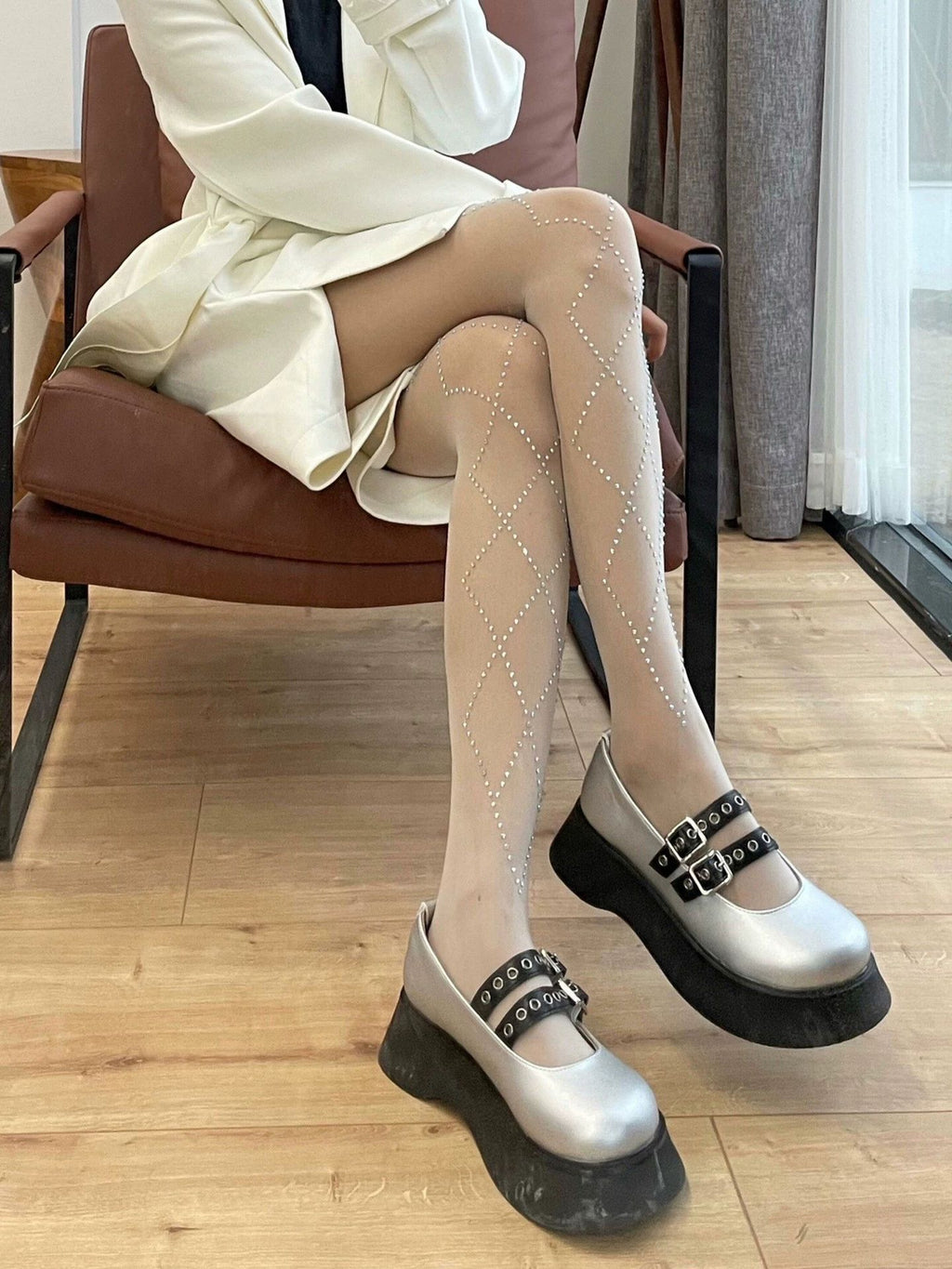 "Teenage Dream" Star Rhinestone Tights - Sheer Sparkle Mesh