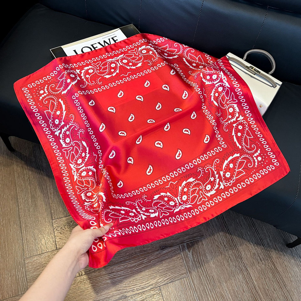 Same Style as Stars2025New Paisley Small Cashew Deformed Insect Satin70Silk Scarf Scarf Headscarf Fashion Design Small Water Drop Square Scarf Decoration Matching Headscarf