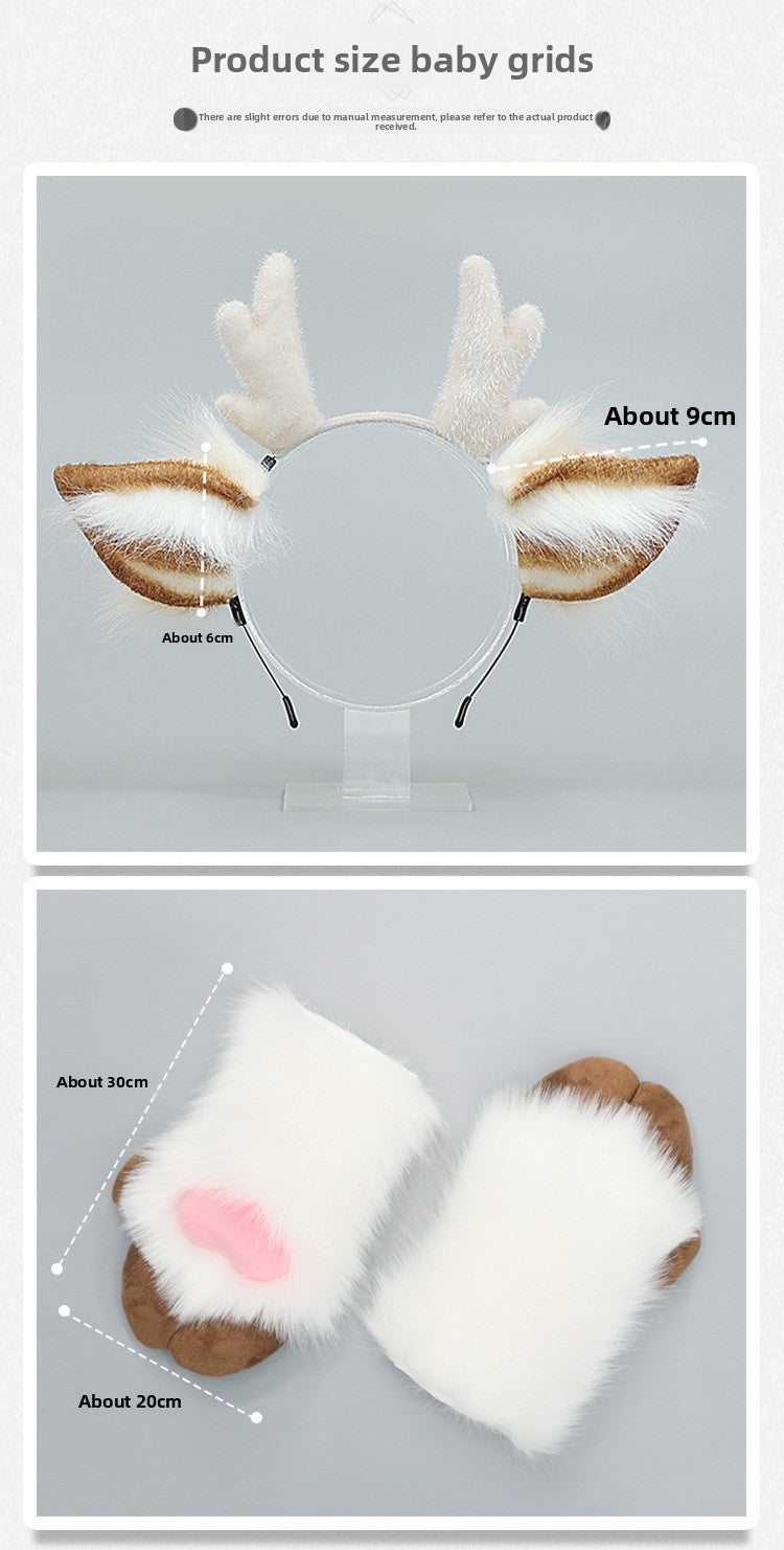 Christmas Antler Headband Cute Plush Deer Ear Headwear cosplay Accessories Handmade Simulated Animal Ear Headband