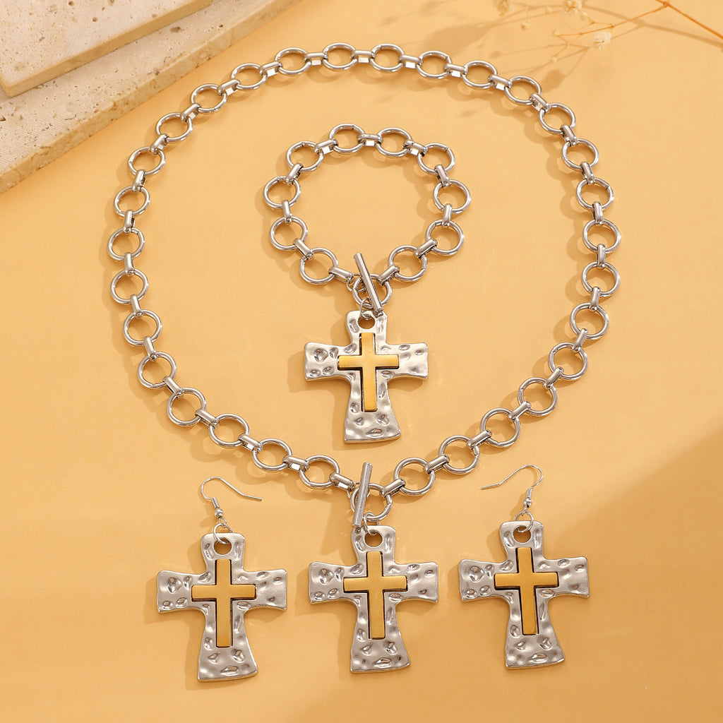 Celebrity Style Decorative Chain Jewelry Personalized Cross Alloy Pendant Necklace  Minimalist Style Clip Simple Internet Celebrity Collarbone Chain for Women