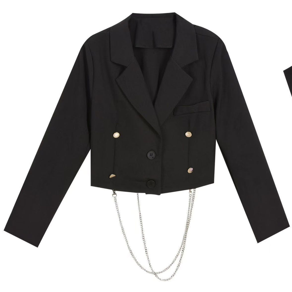 French simplicity OL Style Long Sleeve Small Blazer Waist-Cinching Jacket Women Autumn Winter New Style Bodycon Midi Skirt Two-Piece Set